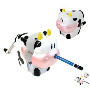 자동연필깎이 전동 수동 회전 듀얼 칼날 휴대용 색 두꺼운 미니 연필깎이 젖소