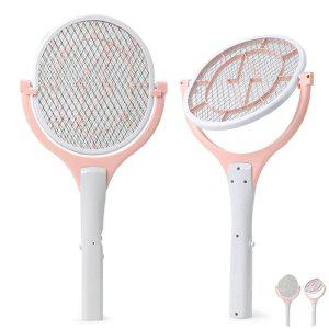 모기파리채 소금총 벌레잡는도구 회전 모기채 LED 충전식 핑크