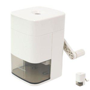 자동연필깎이 전동 수동 회전 듀얼 칼날 휴대용 색 두꺼운 미니 연필깎이 비움 중형 화이트