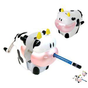 자동연필깎이 전동 수동 회전 듀얼 칼날 휴대용 색 두꺼운 미니 연필깎이 젖소