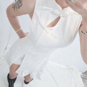 화이트 여성 치파오 프릴 할로윈 졸업 코스튬