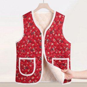 할머니겨울옷 오리털토끼 꽃무늬조끼 꽃무늬 조끼