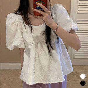 반팔셔츠 여성반팔셔츠 퍼프블라우스 반팔블라우스