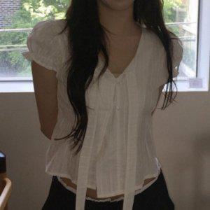 여름블라우스 퍼프리본 하객룩블라우스 여자블라우