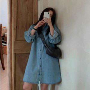 데님원피스 미디 셔츠 여성데님셔츠 연청원피스