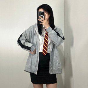 아우터 배색후드집업 오버핏후드집업 레터링후드집