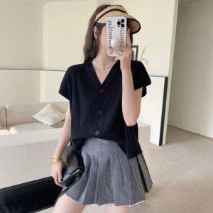 긴팔티셔츠 여성 캡소매 프릴티셔츠 니트 가디건