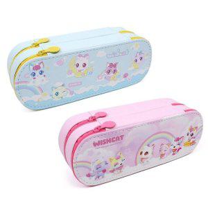 필통 위시캣 봉제필통 트윗포켓 디자인 필박스 동물 그래픽 펜슬케이스