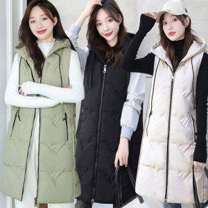 롱패딩조끼 패딩조끼 여자조끼 여성패딩조끼 롱패
