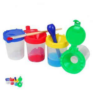 수채화물통 붓세척통 미니 소형 팔레트 붓거치형 미술놀이 간편 똑딱 물감통 세트 4개입