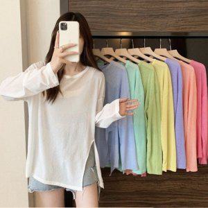 캔디 시스루 슬릿 커버업 긴팔 티셔츠 여름 에어컨 아