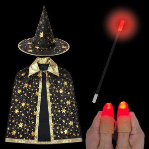 JL매직 불빛 마술사 의상 세트 고급망토 + 모자 + 손가락불빛 (2개) + 불빛완드