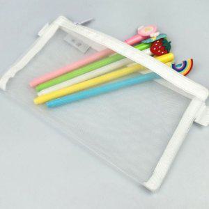 지퍼 필통 파우치 화이트 매쉬 심플 필기구 정리함