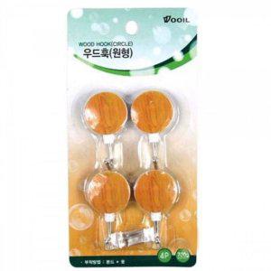 우드 벽걸이 훅 4P 원형 다용도 걸이 책가방 정리