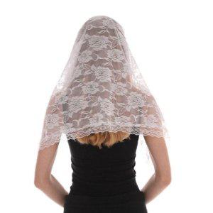 카톨릭 미사보 장미무늬 화이트 레이스 성당 예배용 스카프