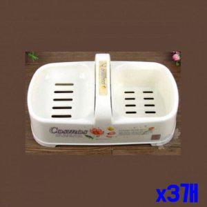 꽃모양 손잡이 비누 홀더 2칸 보관함 웰빙 비누케이스