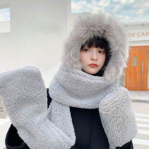 예쁜 목도리코디 털후드 목도리 장갑 라쿤후드