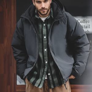 Maden 남성용 후드 다운재킷 겨울 두툼한 무광광택면포 파카 아웃도어 보온 코트 만능 외투용 검정색 재킷 세련되고 따뜻한 남성용 재킷