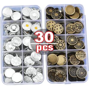 10-30pcs 분리형 청바지 단추 조정 가능한 허리 레트로 금속 단추 바느질 바지 버클 없음 나사 손톱 수리 키트 도구 보내기