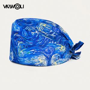 아름다운 푸른 별이 빛나는 하늘 인쇄 외과 모자 스크럽 캡 의료 치과 의사 스크럽 모자 gorros enfermeria mujer