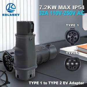 콜랑키 EV 충전 어댑터 32A 7.2KW SAE J1772 플러그 타입 1에서 타입 2 소켓 변환기 타입 2 전기차 충전용