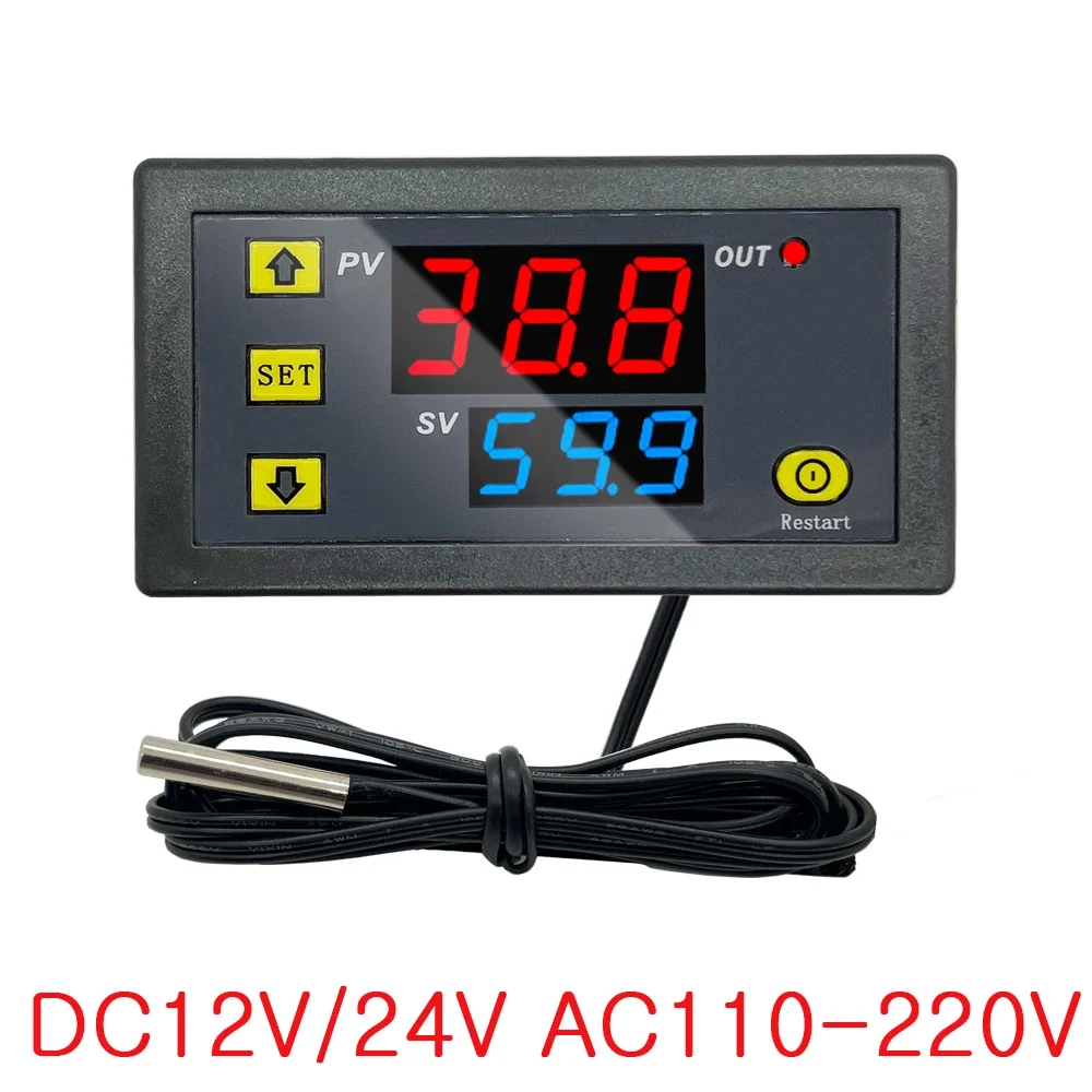 DC 12V/24V AC110-220V 프로브 라인 20A 디지털 온도 제어 LED 디스플레이 온도 조절기 (열 냉각 제어 장비 포함)