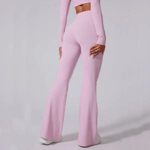 여성 하이 웨이스트 플레어 레깅스 체육관 피트니스 요가 바지 운동 러닝 스포츠 레깅스 여성 컨트롤 배 요가 와이드 레그 팬츠