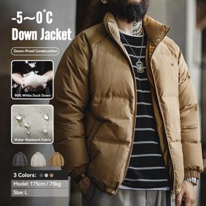Maden 남성용 화이트 덕 다운 재킷, 아웃도어 4 등급 방수 스탠드 업 칼라 코트, 두껍고 따뜻한 재킷, 겨울