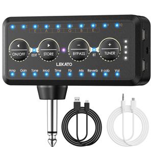 Lekato 기타 플러그 앰프 Pa-1 헤드폰 미니 앰프 스피커 콤보 앰프, 어쿠스틱 일렉트릭 베이스 사운드 페달 보드 딜레이 H8