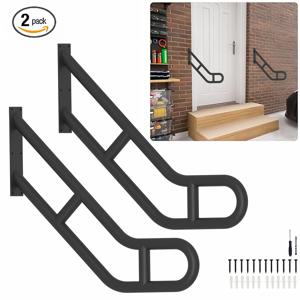 2개의 실외 벽걸이형 난간, 계단 1~2단에 적합, 검정색 분말 코팅, 정원/마당 차고에 적합