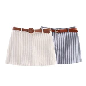 2025년 신상 여름 여성 의류 패션, 심플하고 다재다능한 슬림핏 벨트 스트라이프 스커트 팬츠