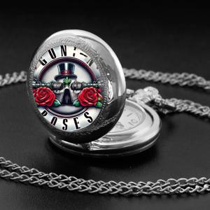 빈티지 쿼츠 포켓 시계 건즈 앤 로지스 록 로고 디자인 포켓 시계 펜던트 목걸이 남녀 어린이 생일 선물