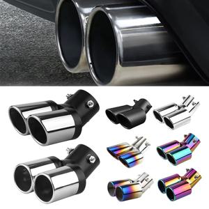 1PCS 유니버셜 63MM 흡입구 이중 튜브 곡선형 테일 파이프 머플러 팁 스테인레스 스틸 듀얼 트림 개조 자동차 리어 테일 스로트 라이너