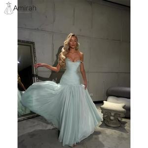 Amirah 맞춤 제작 이브닝 드레스 럭셔리 파티 A 라인 쉬폰 웨딩 파티 드레스 V 넥 오프 숄더 서스펜더 스트랩 댄스 파티