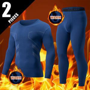 2 피스 남성 가을, 겨울 솔리드 컬러 라운드 넥 세련된 인쇄 스포츠 열 속옷 세트 간단하고 편안한