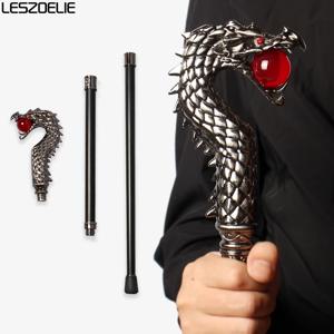 럭셔리 실버 드래곤 헤드 워킹 케인 레드 크리스탈 볼 장식 패션 남녀 공용 빈티지 디자인 파티 스틱