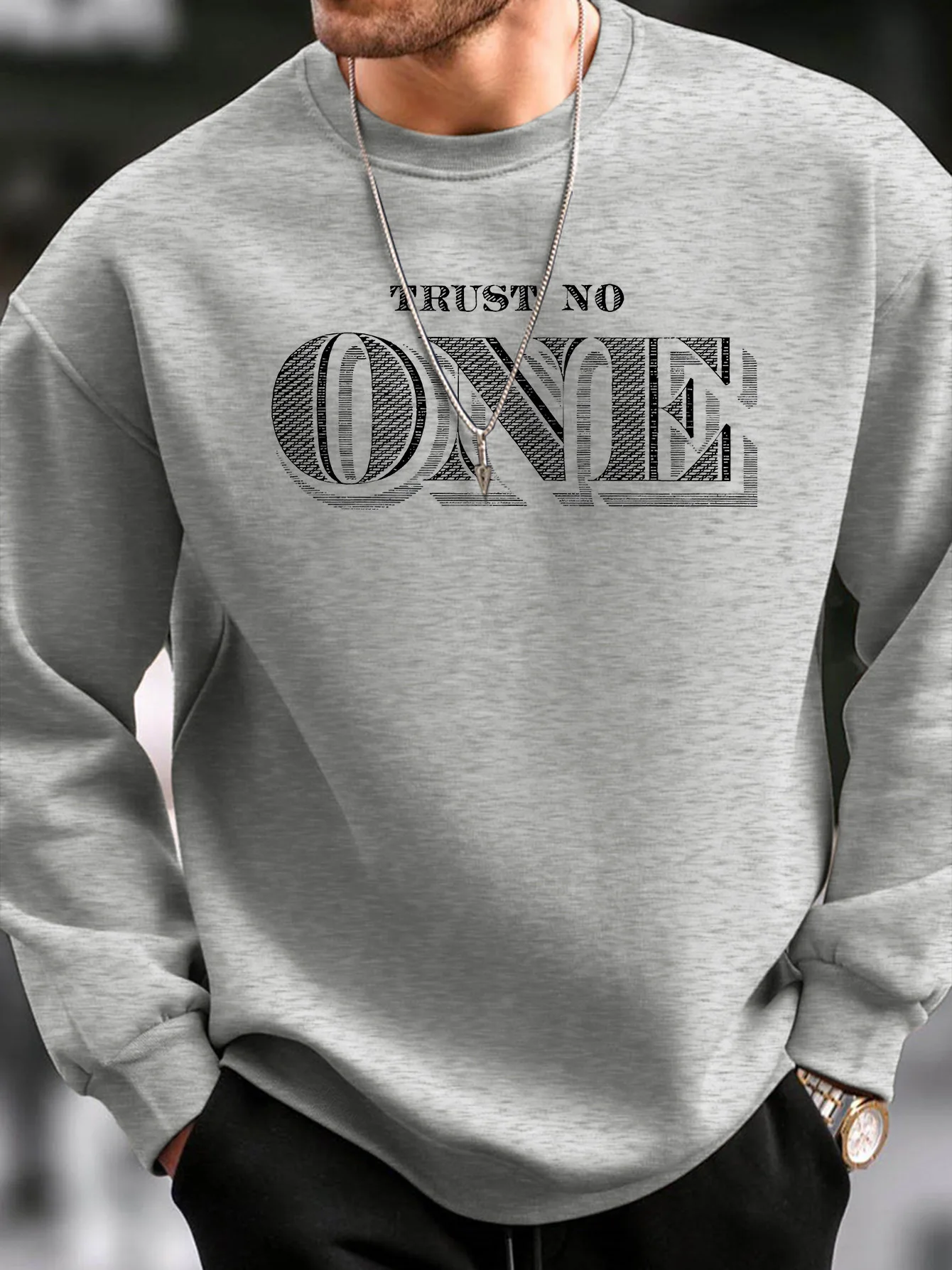 남성용 가을 겨울 패셔너블 캐주얼 루즈핏 패션 'TRUST NO ONE' 프린트 풀오버 긴팔 따뜻한 라운드넥 스웨트셔츠