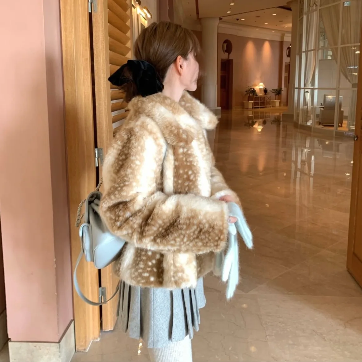 여성용 시크한 한국 스타일 인조 모피 코트 사슴 크리스마스 테마 가을 겨울 신상 빈티지 일본 스타일 탑