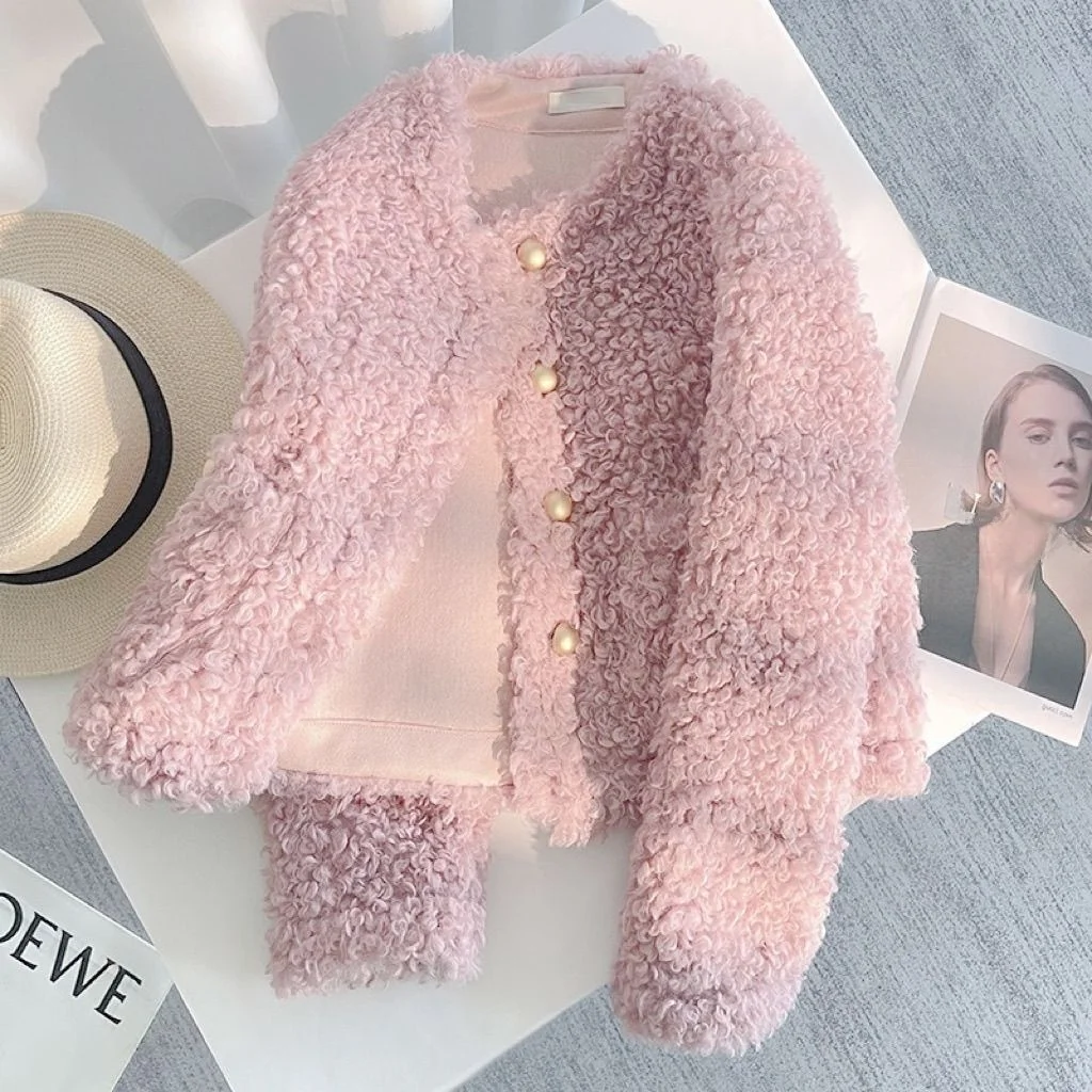 양털 숏 재킷 여성용 두꺼운 겨울 신상품 작은 향수 스타일 최고급 여성 패션 아우터웨어