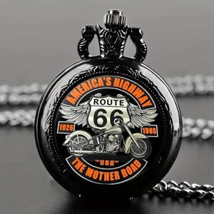 Route 66 The Mother Road 오토바이 패턴 회중시계 디자인, 정밀한 쿼츠 무브먼트 시계, 남성과 어린이를 위한 선물