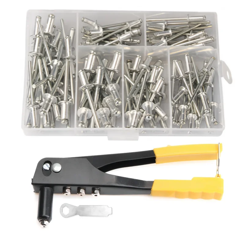 헤비 듀티 팝 리벳 건 키트 (120개 혼합 블라인드 리벳 포함) 수동 핸드 리벳터 공구 세트 (금속 수리 및 가정 프로젝트용)