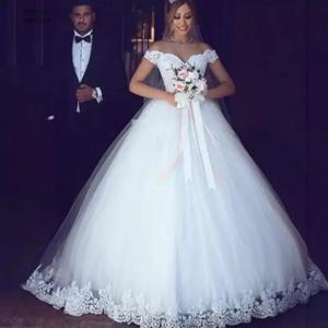 사용자 정의 화이트 볼 가운 여성 웨딩 드레스 레이스 아플리케 오프 어깨 신부 가운 정장 vestido de noiva robe de mariée
