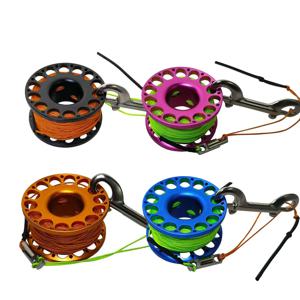 30M 알루미늄 합금 스쿠버 다이빙 스풀 핑거 릴, 스테인레스 스틸 더블 엔드 후크 Cave Tech Wreck Diving Finger Reel