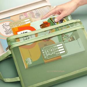 A4 편지지 보관 가방 더블 레이어 메쉬 지퍼 가방 대용량 주최자 화장품 메이크업 가방 투명 파일 폴더