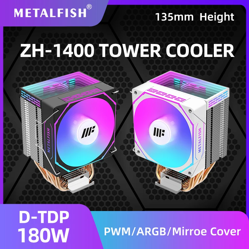METALFISH CPU 쿨러 PC 흰색 라디에이터 4PIN PWM 자동 ARGB 팬 Intel 1700 1200 1150 1155 1156 1366 2011 AM5 AM4 AM3 x99 x79