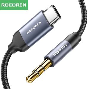 Rocoren AUX 케이블 유형 C ~ 3.5mm 잭 오디오 플러그 스피커 어댑터 화웨이 아이폰 Xiaomi 용 자동차 헤드폰 컴퓨터 변환기 와이어