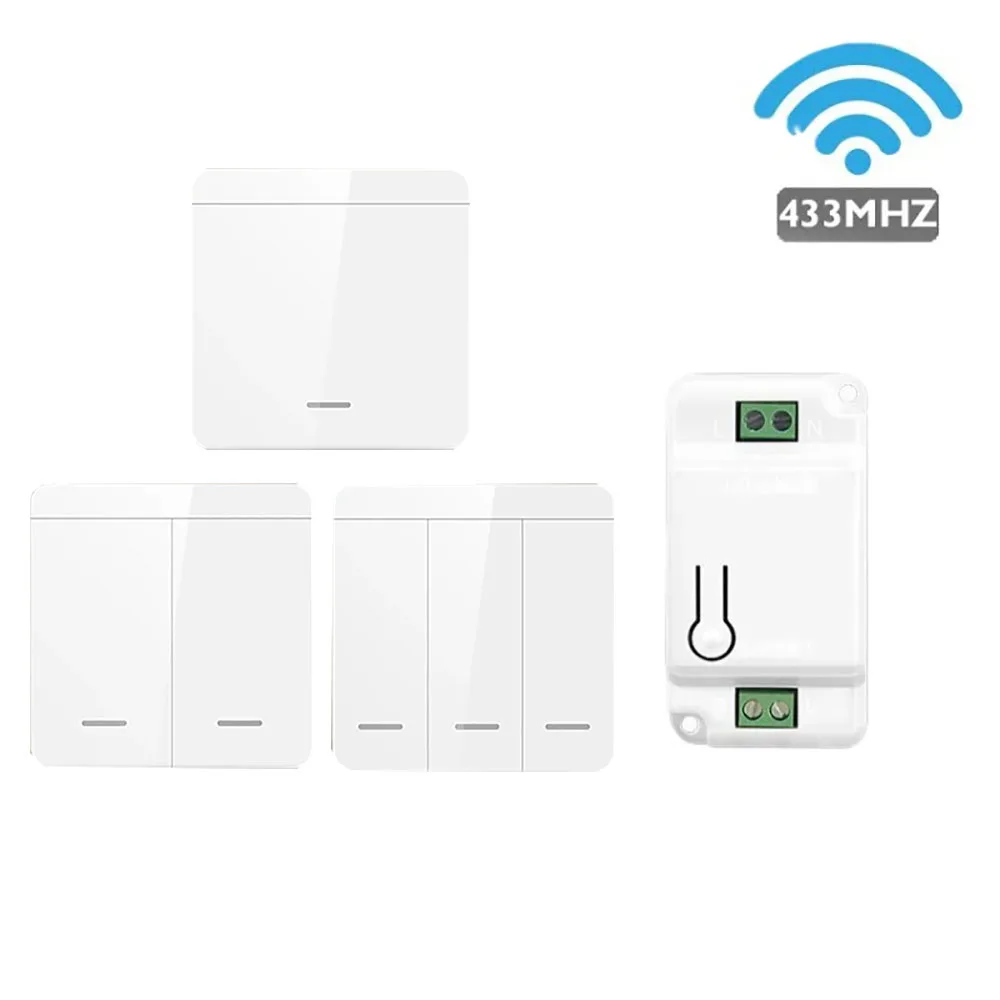 1/2/3 갱 433Mhz 스마트 푸시 무선 스위치 라이트 RF 원격 제어 110V 220V 수신기 홈 벽 버튼 천장 조명
