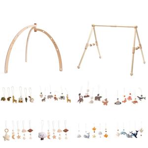1 세트 나무 딸랑이 Teethers 아기 장난감 놀이 체육관 모바일 신생아 감각 구조 아기 간호 선물 수제 유모차 액세서리
