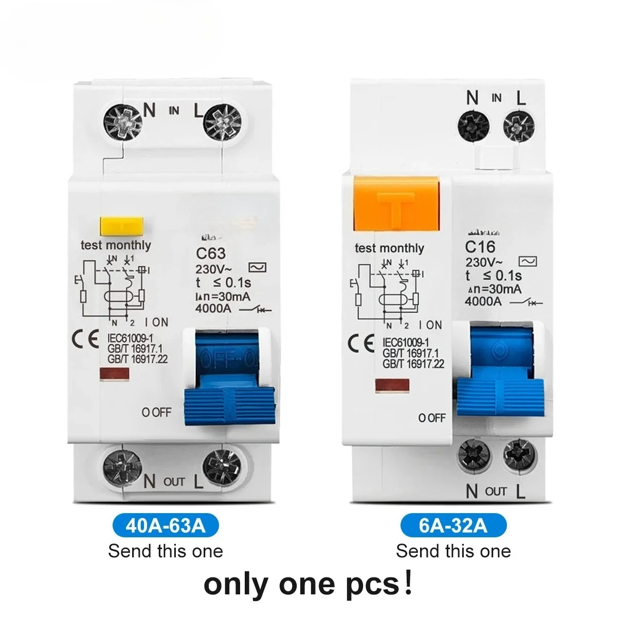 230V 1P+N 잔류 전류 차단기 과전류 및 단락 전류 누출 보호 RCBO MCB