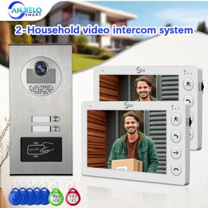 ANJIELO 2 유닛 멀티 아파트 인터콤 비디오 도어벨 RFID 카드 잠금 해제 7인치 4선식 비디오 도어폰 시스템